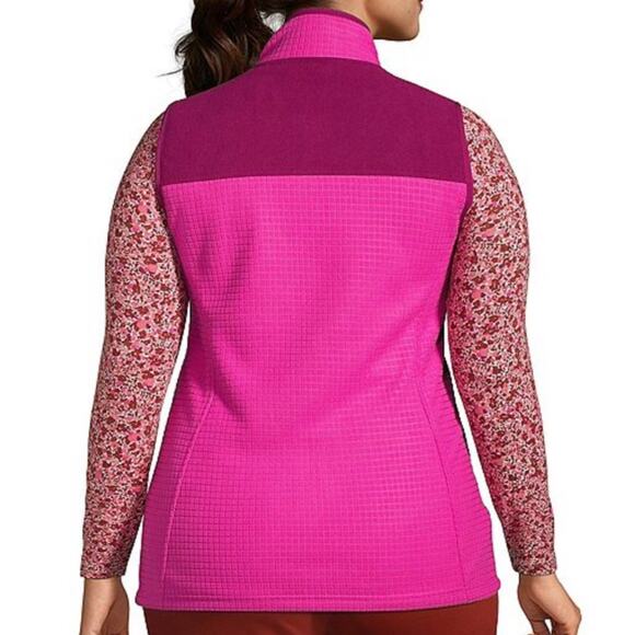 Lands' End plus size 14-16 grid fleece full zip vest 2 pockets casual wear pink - Picture 4 of 13